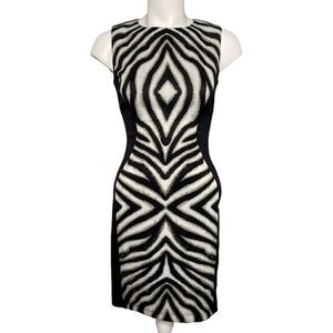 Bisou Bisou Sheath Dress Black Animal‎ Colorblock Stretch Sleeveless Dress Sz 2